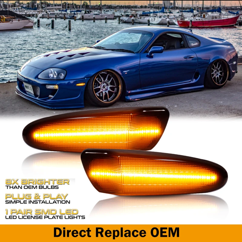 IJDM-Luz LED de posición lateral del parachoques para Toyota SUPRA MK.4, 1997-1998, Toyota Celica, reemplazo de lámpara OEM de indicador lateral