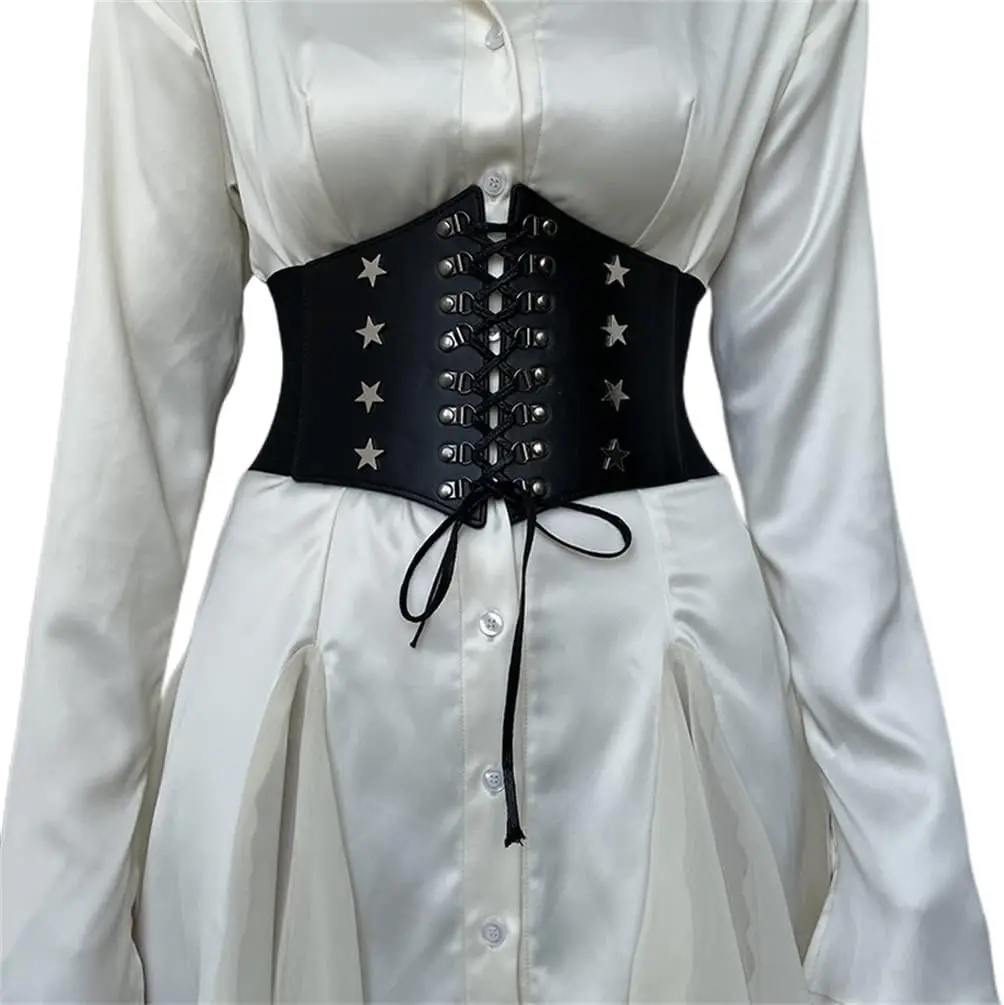 Goth Waist Corset Belt for Women Gothic Punk Alt Emo Fashion Ultra Wide Belt for Women Halloween Accessory