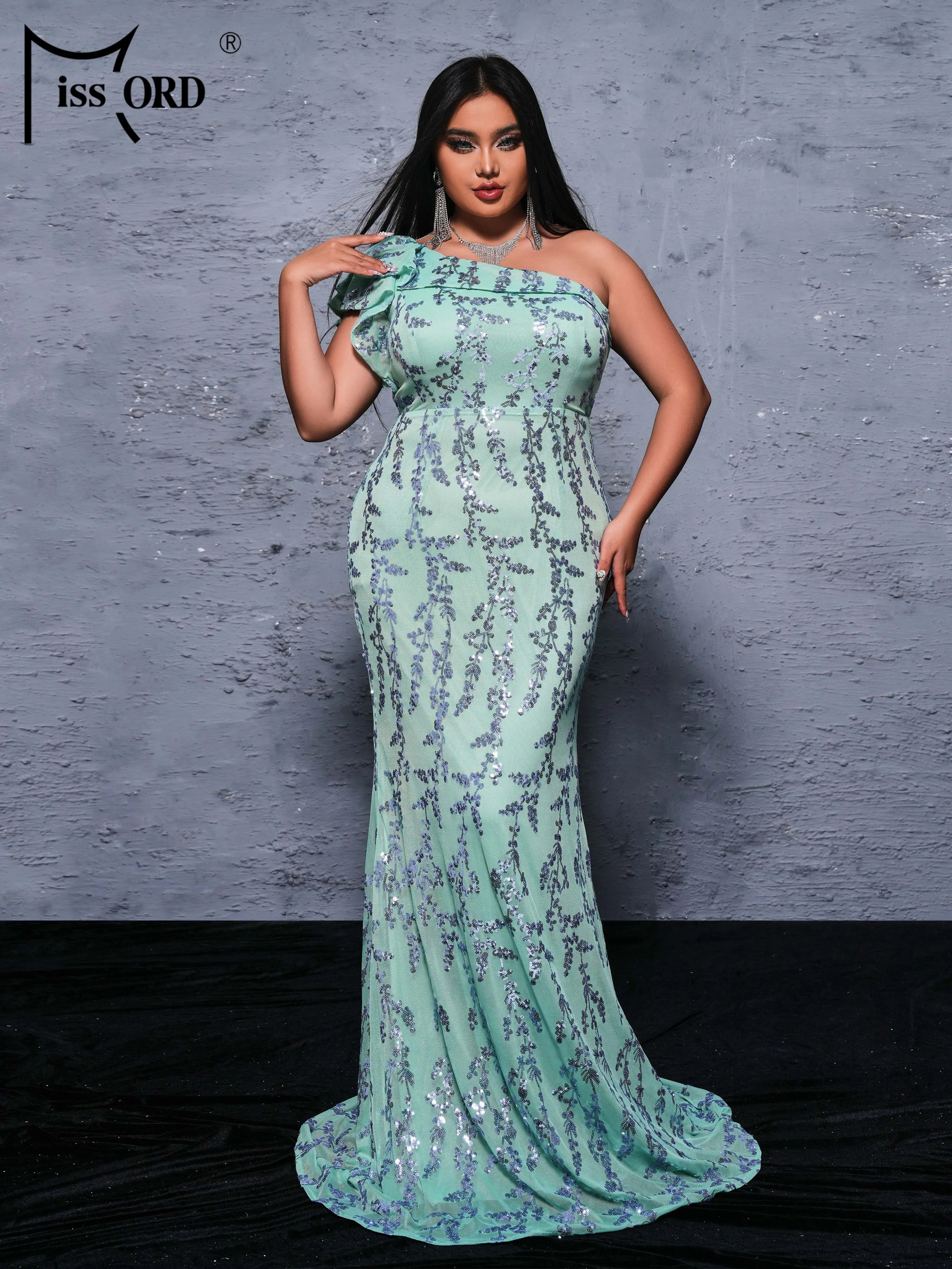 Missord 2024 Plus Size Chic Elegant Woman Dress One Shoulder Sequin Mermaid Evening Wedding Birthday Party Dress