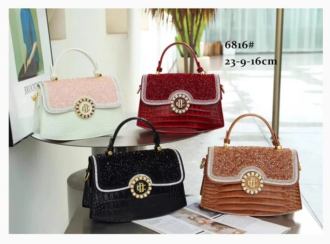 New Women High-end Diamonds Pearl Handbags Luxury Designer Lady Wedding Bridal Totes Trendy Alligator Pattern Messenger Bag