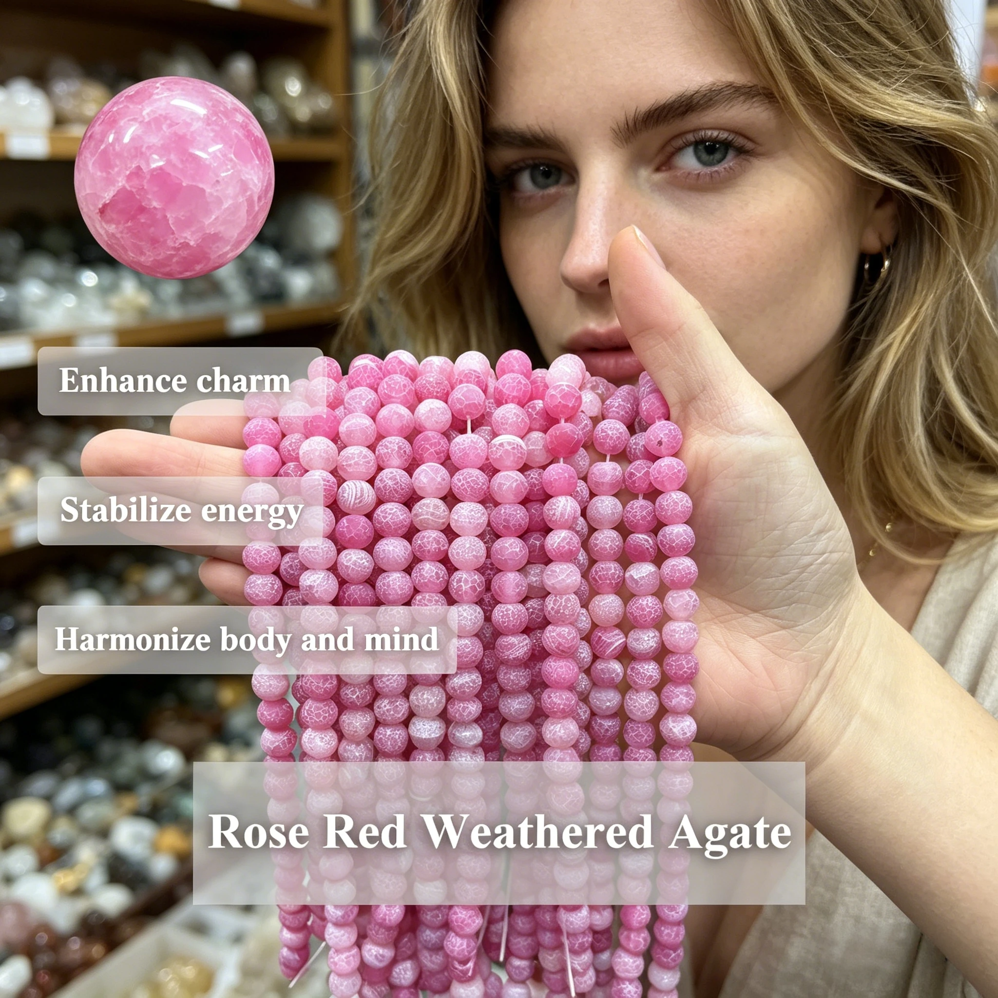 Natural Agate Loose Beads Round Rose Red Weathered Agate Stone 4 6 8 10mm Beads Bracelet Necklace DIY Craft Jewelry Accessories