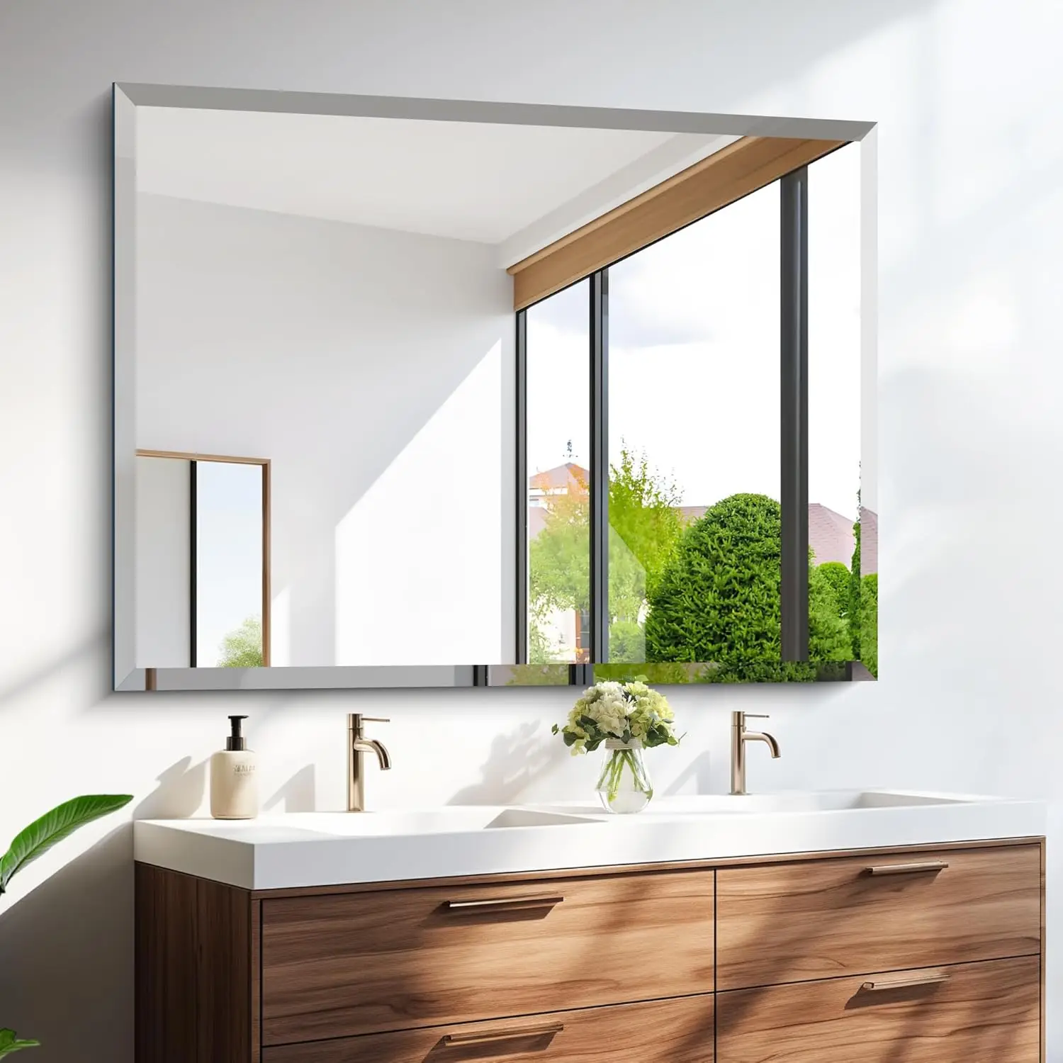 Bathroom Mirror, 36x48 Inch Large Bathroom Mirrors for Over Sink, Upgraded Shatterproof Beveled Frameless Vanity Mirror for Bath