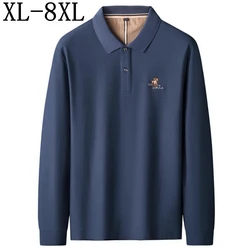 8XL 7XL 6XL 2024 New Autumn Fashion Embroidery Polo Shirt Men High End 100% Cotton Mens Shirts Long Sleeve Lapel Polos Homme