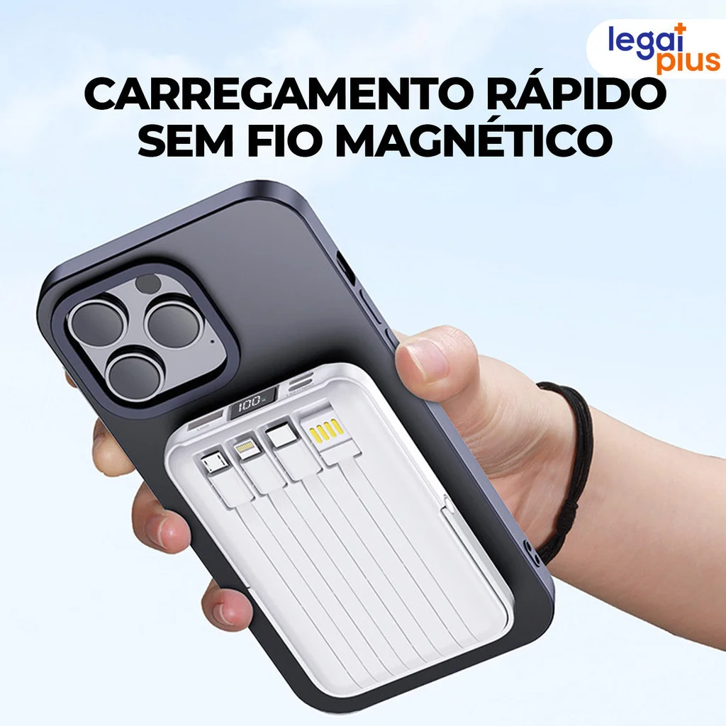 Carregador Portátil 10.000mAh Indução para iPhone/Android Magsafe Sem fio/ Com fio Bateria Prático frete grátis