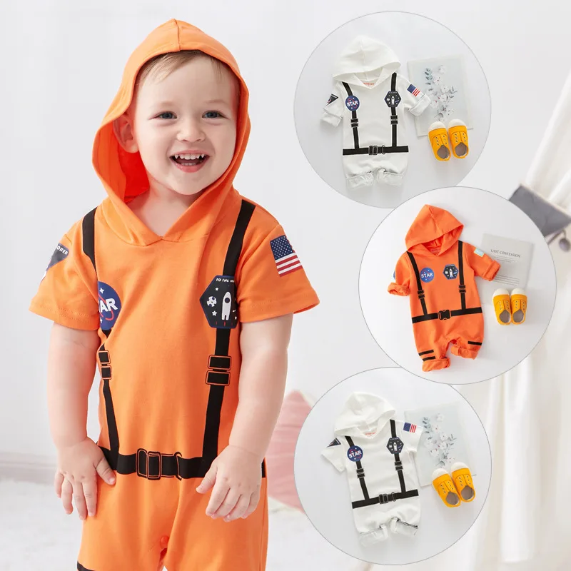 Space suit boy's Long-sleeved one-piece Short Sleeved One-piece Holiday wear White and Orange loungewear