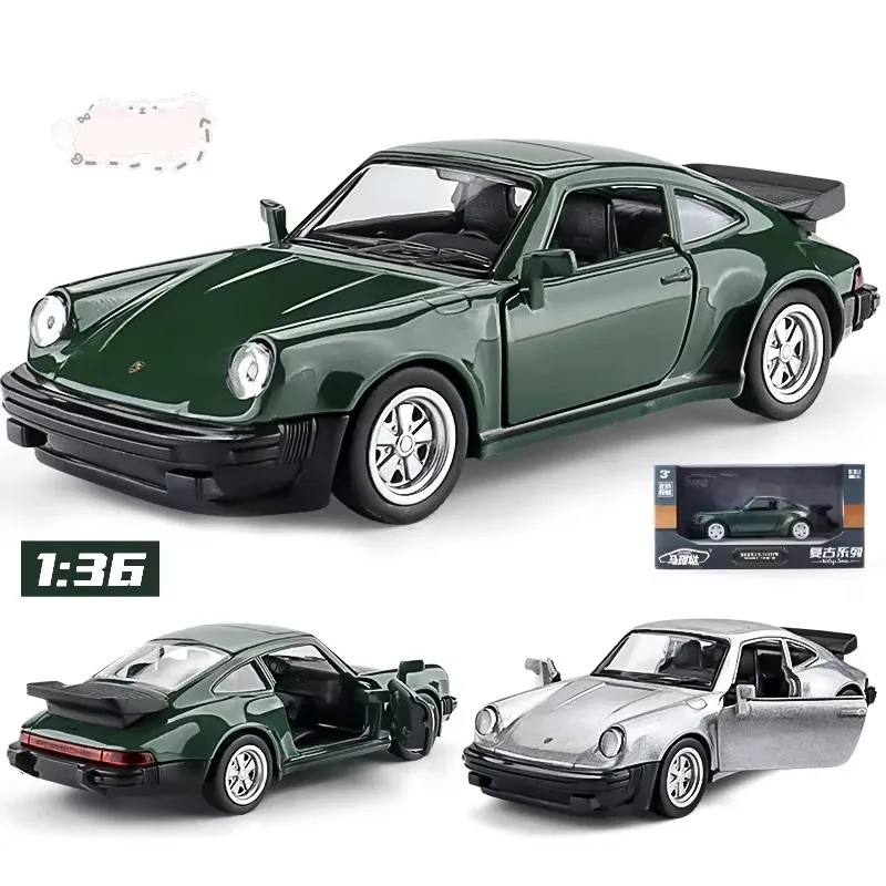 Modelo de coche de juguete Porsche 911 Turbo a escala 1/36, aleación fundida a presión, carreras Retro con escala extraíble, modelo ornamental, regalo para niño