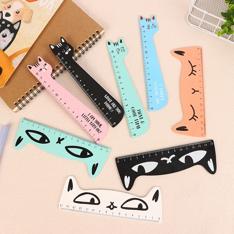 Lovely Cat Wooden Straight Ruler Cute Cartoon Kitten Ruler Sewing Drawing Painting Tools Office School Stationery Supplies