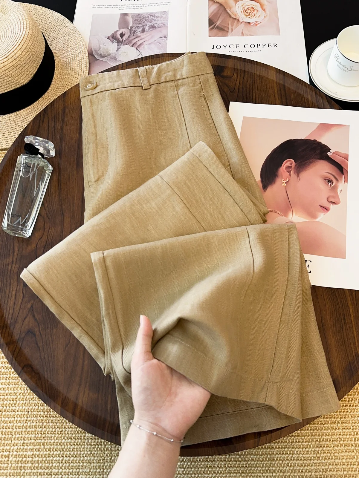 Khaki  Linen Wide Leg Pants Women Summer High Waist Draped Cotton Linen Long Pants Slimming Comfortable Straight Leg Pants