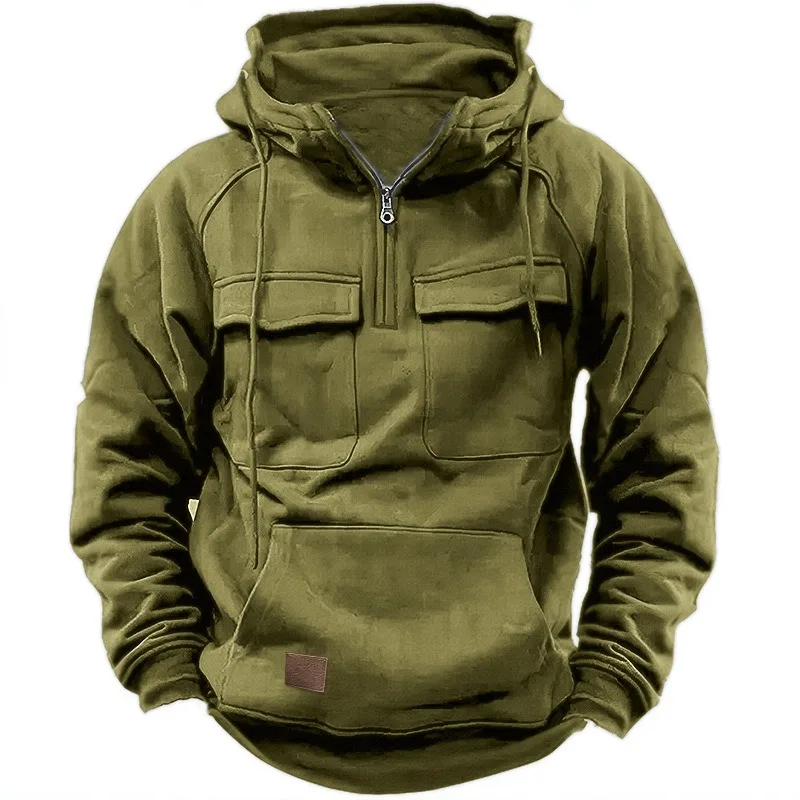 Men's Workwear Solid Color Autumn and Winter New Hooded Sweatshirt