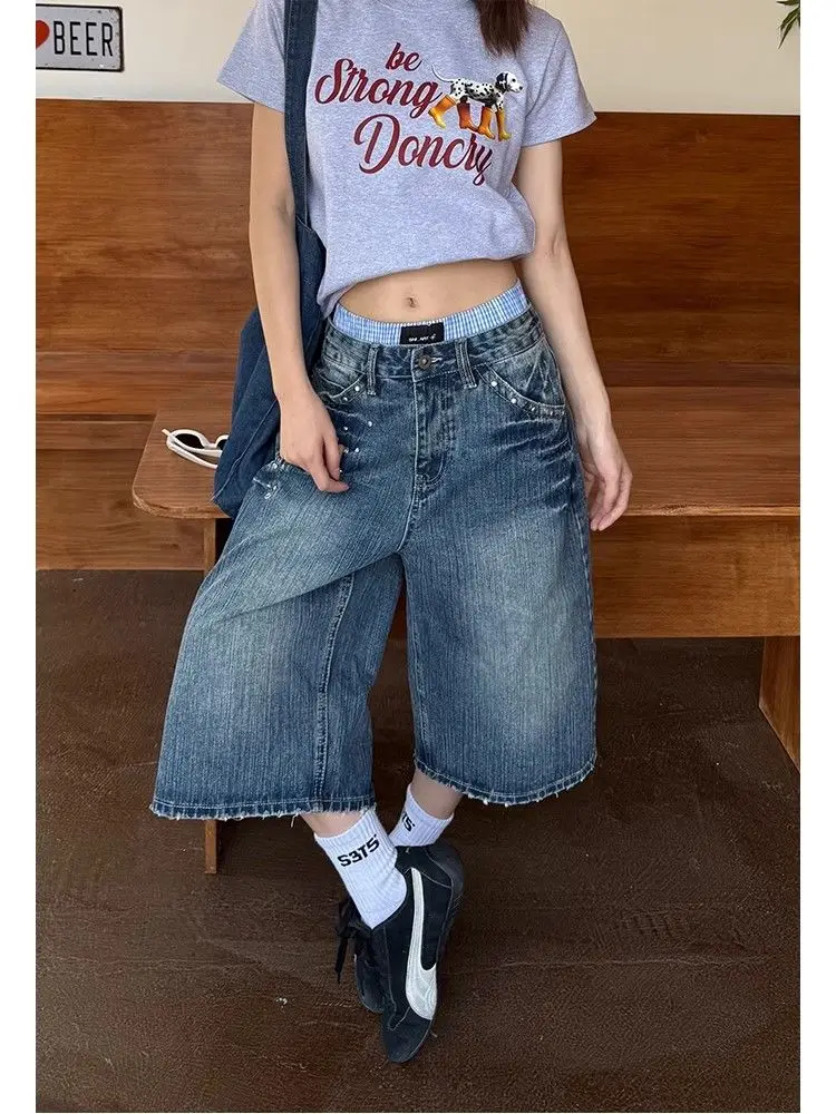 

Women Vintage 2000s Blue Baggy Jeans Summer Loose Casual Harajuku American Retro High Street Denim Pants Clothes