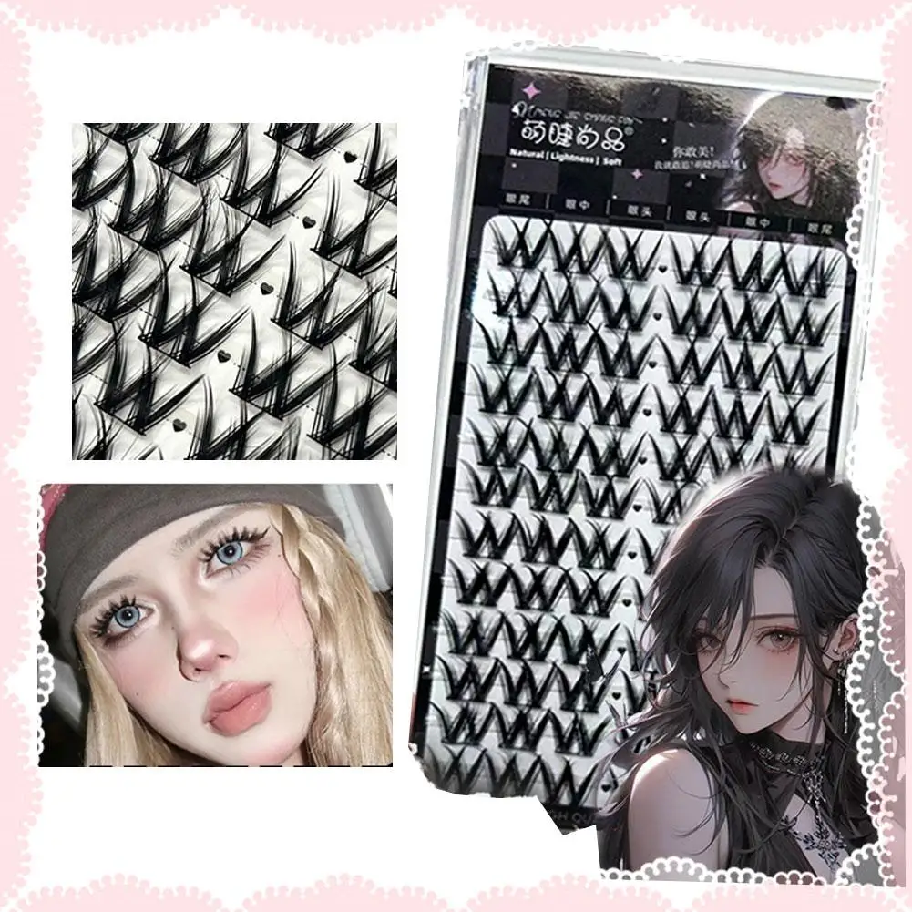 10 file Manga Eye Ciglia finte a forma di A Ciglia umidificate Ciglia spesse Manhua a spillo Naturalmente morbide Douyin Trucco Estensione ciglia