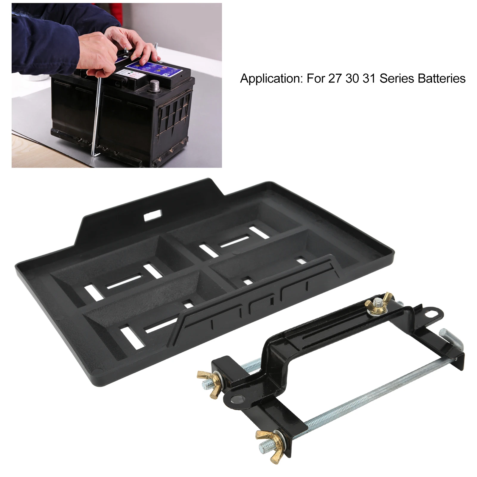 Battery Tray Bracket Kit Car Battery Hold Down Tray Bracket Set Recessed Slots Sturdy Construction for 27 30 31 Series Batteries
