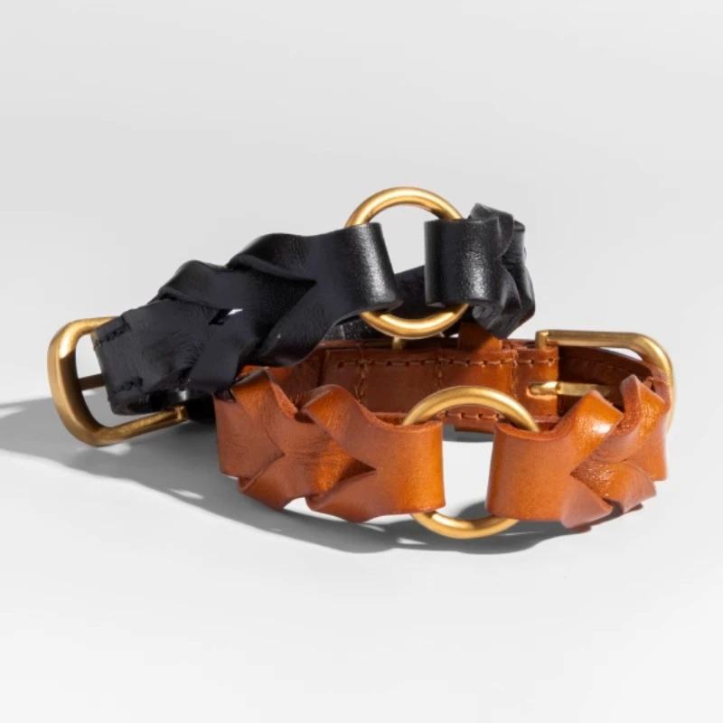 

Genuine leather dog collar pure cowhide handmade pet collar medium and small dog vegetable tanned leather cat collar