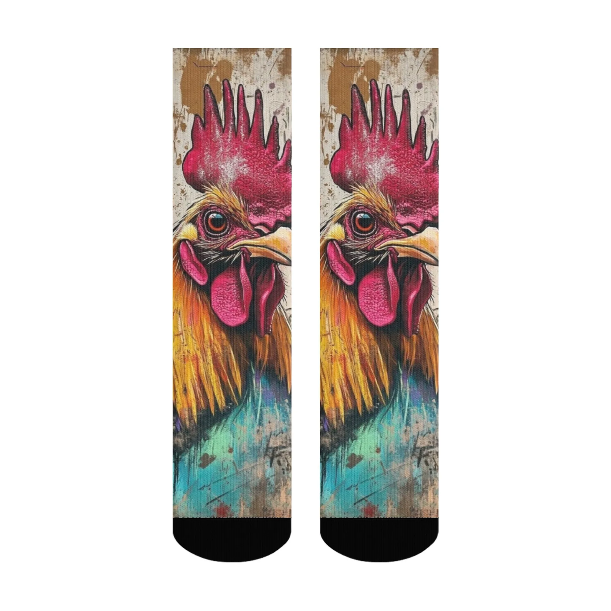 Novel Funny Farm Rooster Oil Painting Men's Socks Fashion Casual Stretch Socks Comfortable Breathable Non-slip Sports Socks Gift