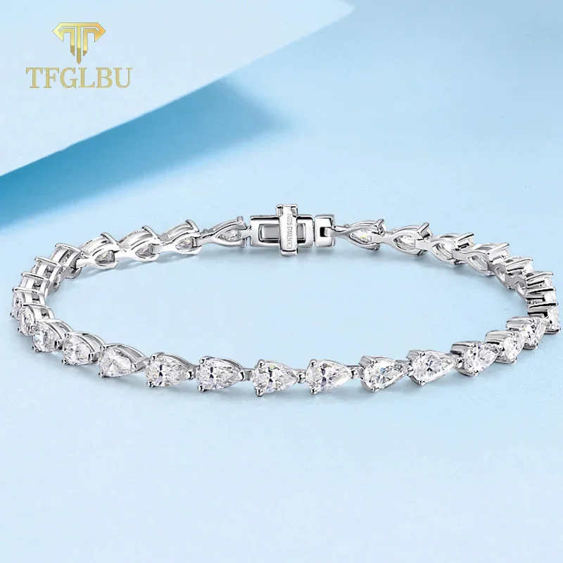 

TFGLBU 3*5mm D Vvs1 Full Pear Cut Moissanite Tennis Bracelet for Women High-Quality Jewelry Sterling Silver 925 Chain Wholesale