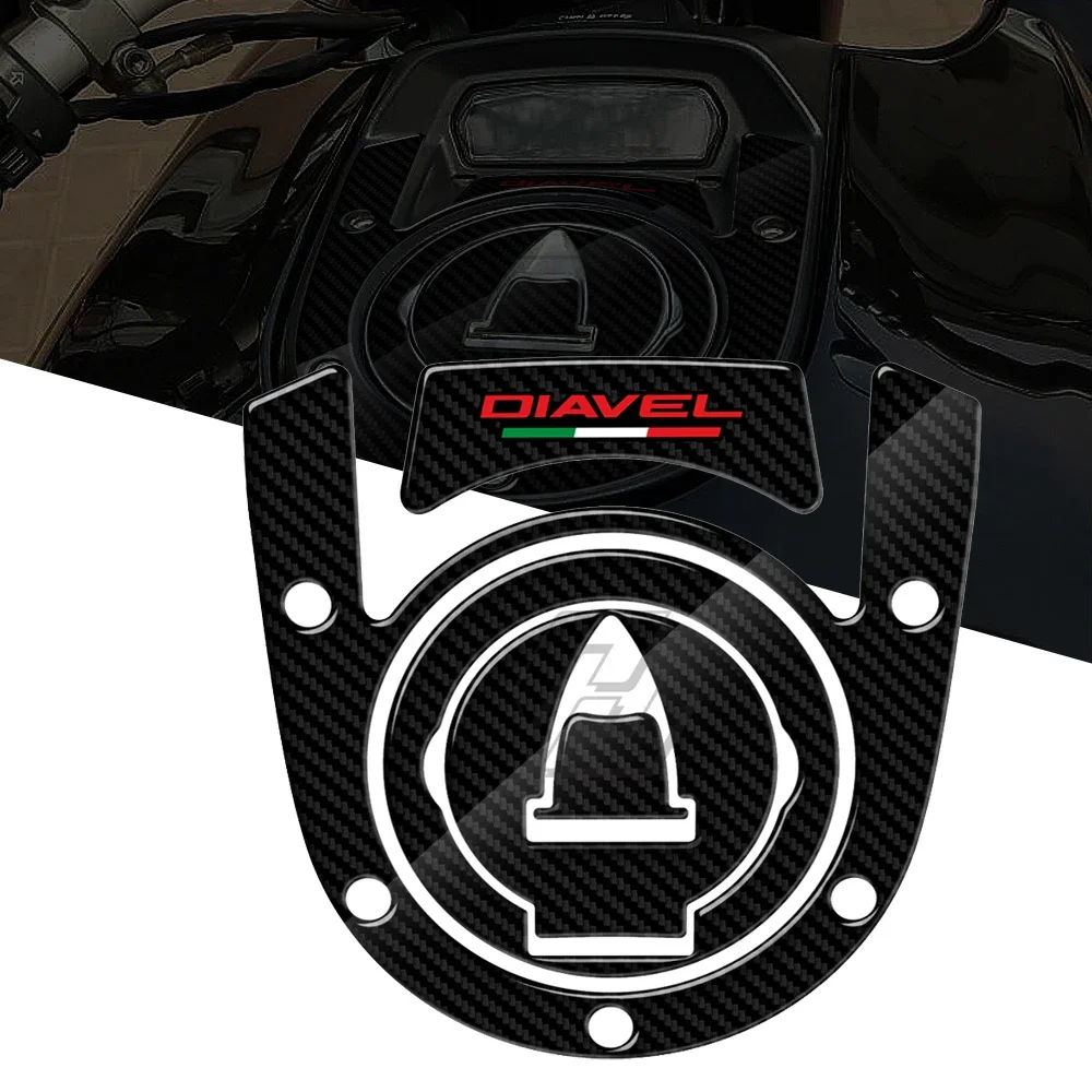 3D Motorcycle Tank Pad Protection Fuel Cap Decals Case for Ducati Diavel Models Carbon-look
