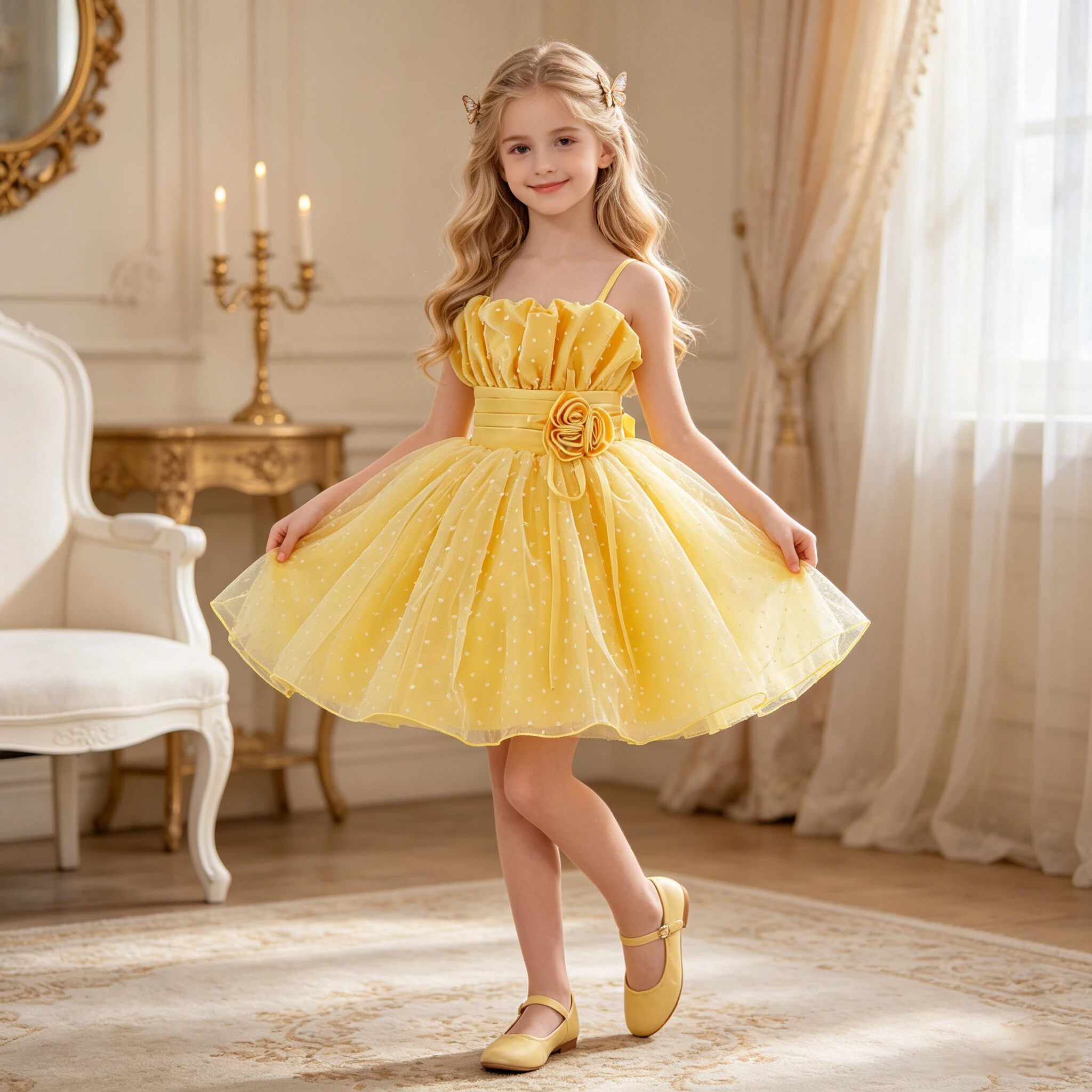Sommerliches Blumenmädchenkleid für Partys, Elegantes Tüll-Kleid für Taufe, Hochzeit, Abendveranstaltungen, Prinzessinnenkleid für Mädchen, Geburtstags- und Abschlussballkleid