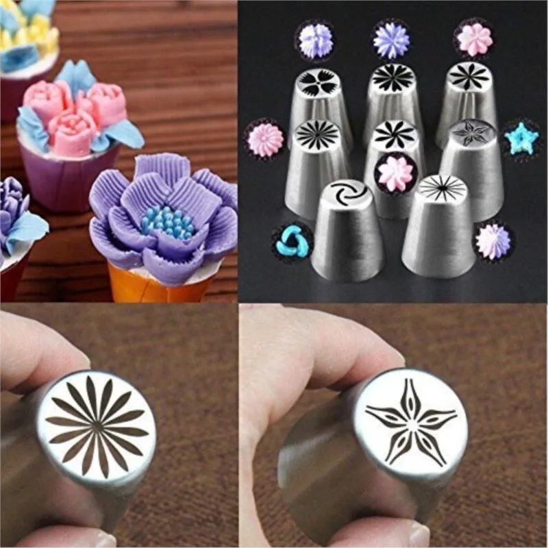 

10/8Pcs Piping Nozzles one-piece Cream Piping Nozzles Leaf Conventer Cake Decoration Accessories Cupcake Liners Kitchen Tools