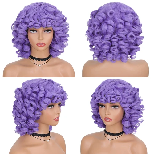 Imagen 2 del producto Pelucas rizadas Afro de pelo corto sintético con flequillo para mujeres negras esponjosas africanas ombré Cosplay pelucas marrones naturales Afro YOKAS