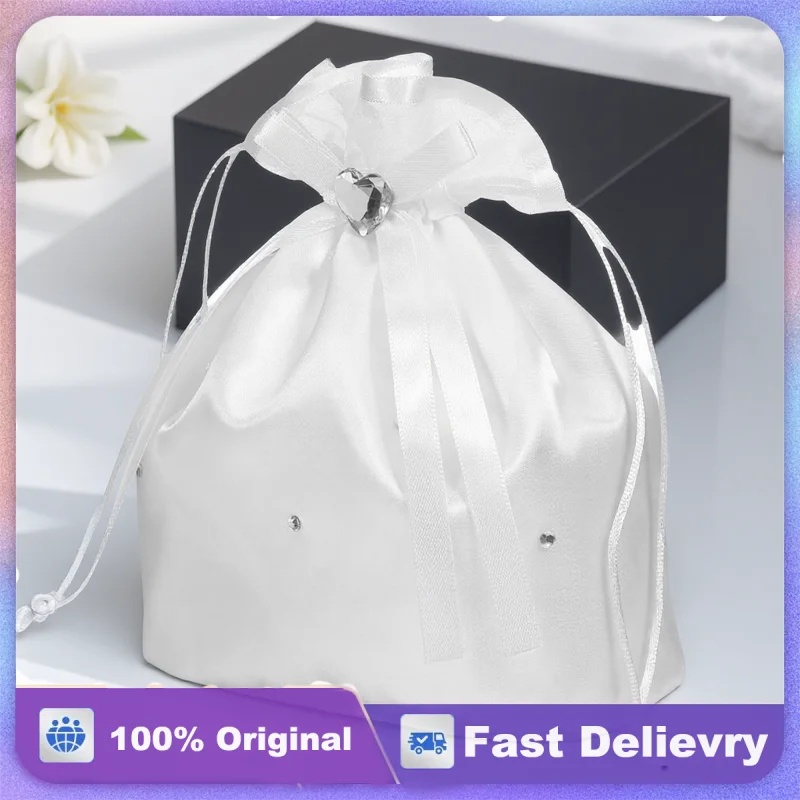 

Bridal Dolly Bag White Satin Rhinestone 21x22cm Wedding Accessories Bridesmaid Handbag Floral Pearl Beads Bridal Purse