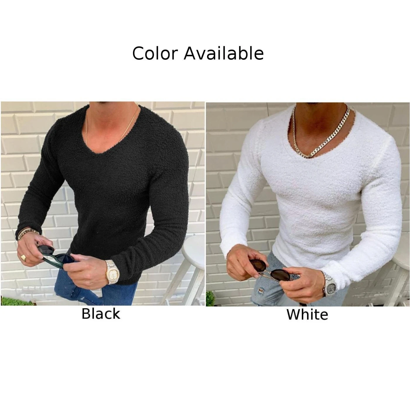 Men's Winter Sweater New Knit Fleece Slim Fit Long Sleeve Muscle Fitness Tops Pullover Solid Black White Sweaters Clothing