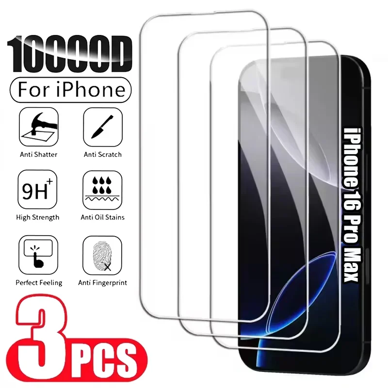 

3Pcs Tempered Glass For iPhone 16 13 15 11 Pro Max Screen Protector for iPhone 14 Plus XR X XS Max 6 8 7 Plus SE 2020 Glass