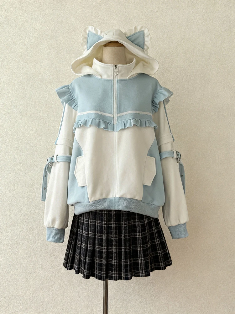 Japanese Kawaii Print Hooded Coats Women Sweatshirts Harajuku Printed Jacket Aesthetic Grunge Blouse Subculture Cute Y2k Tops