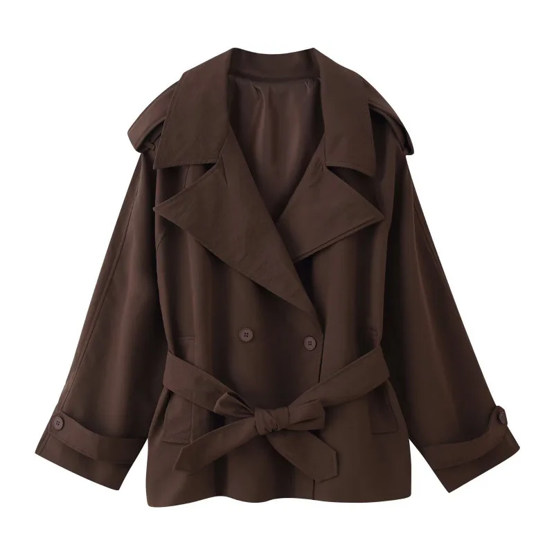 Cappotto giacca a vento autunnale da donna Cappotto doppiopetto con cintura Cravatta in vita Capispalla doppiopetto Abbigliamento da donna alla moda