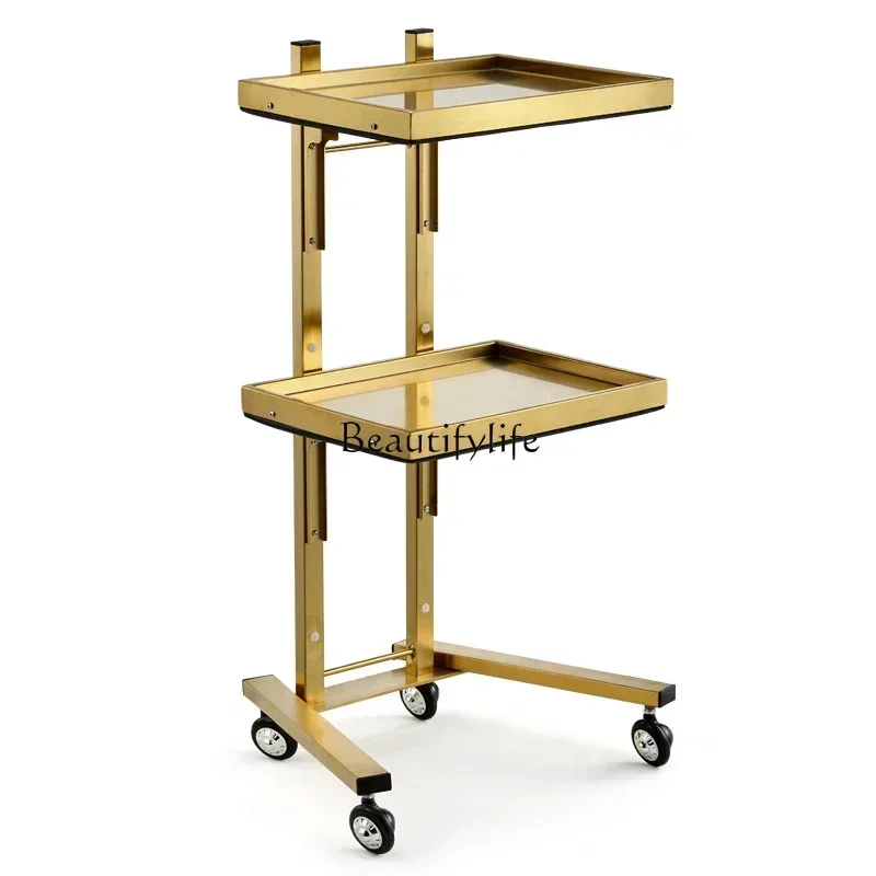 54 lx29Beauty Salon Cart Barber Stainless Steel Foldable Cart for Hair Salon Hot Dyeing Car