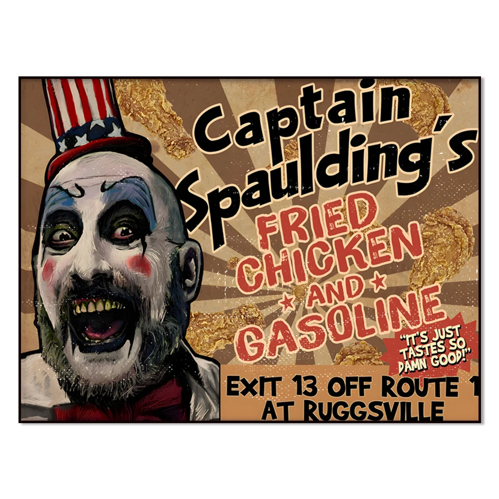 Captain Spalding's Fried Chicken and Gasoline Funny Poster Captain Spalding's Lover Halloween Home Decoration Poster