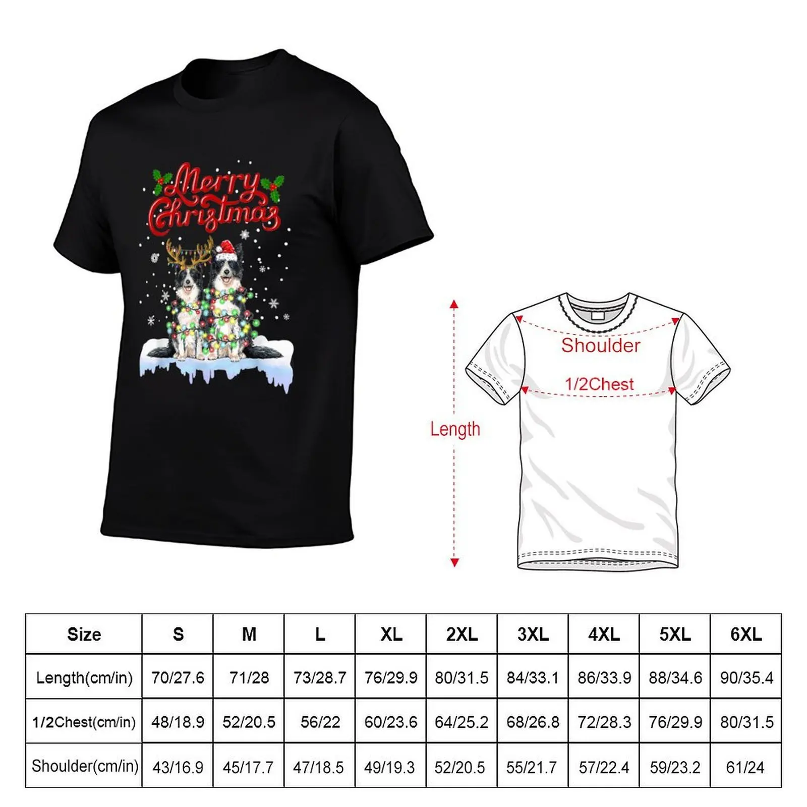 Border Collie Christmas Lights Funny Dog Matching Family T-Shirt t shirt man designer man t shirts cotton T-Shirt