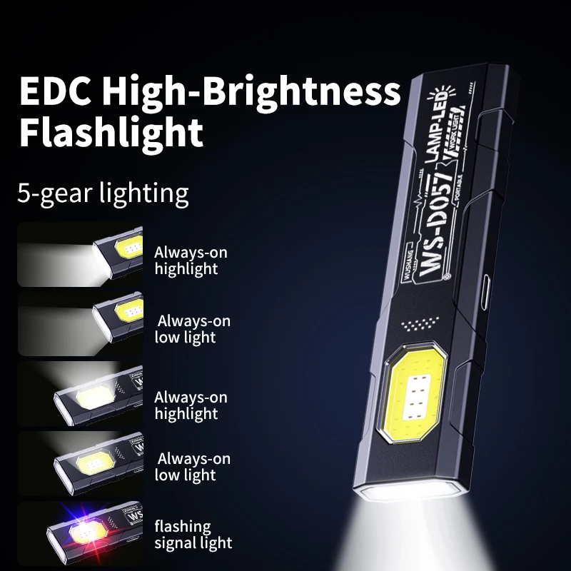 Portable COB Work Flashlight With Clip, Type‑C Rechargeable Emergency Torch, 5 Lighting Modes, Handheld Pocket Light For Camping