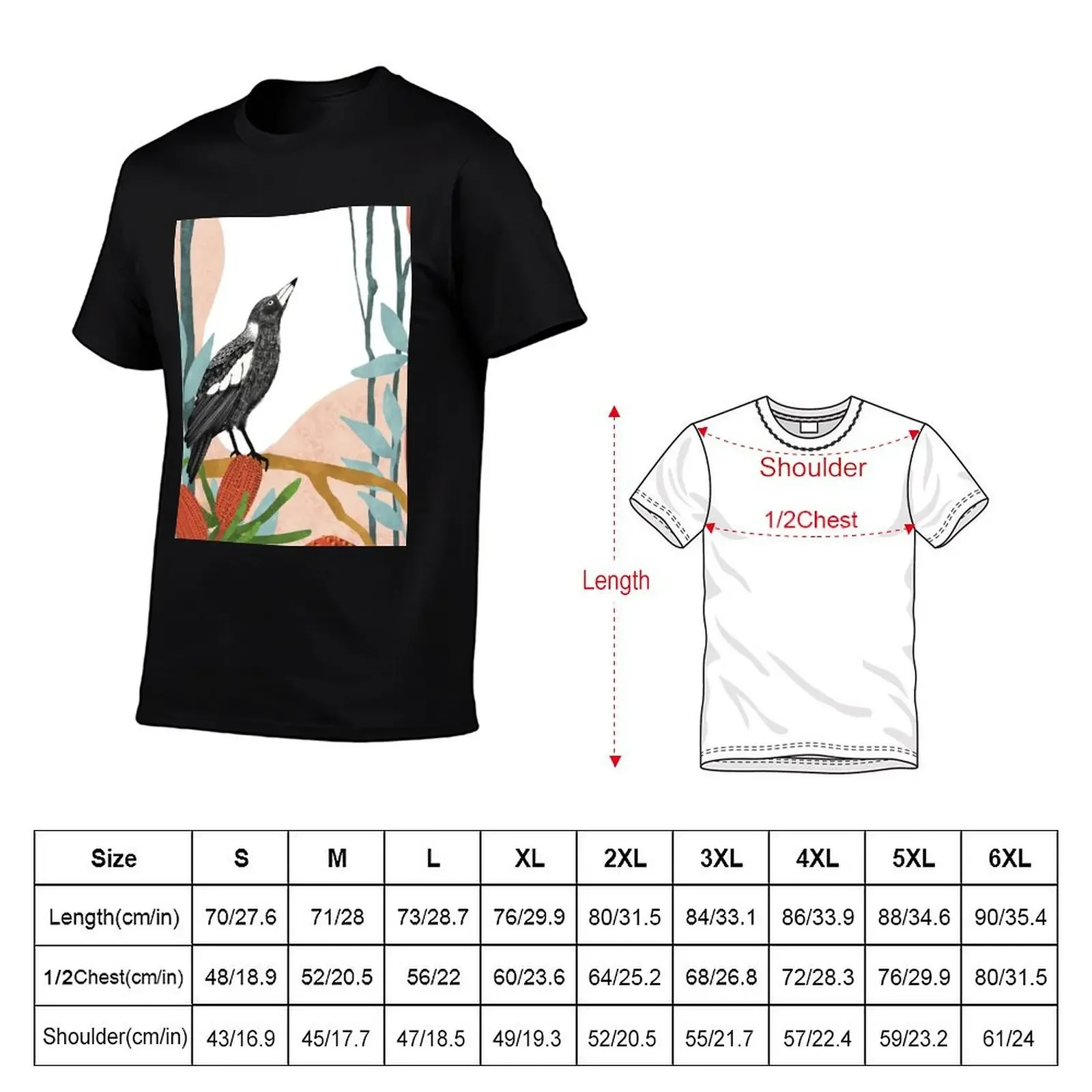 Australian Magpie amongst Banksia Flowers T-Shirt animal prinfor boys graphic tee shirt mens cotton t shirts