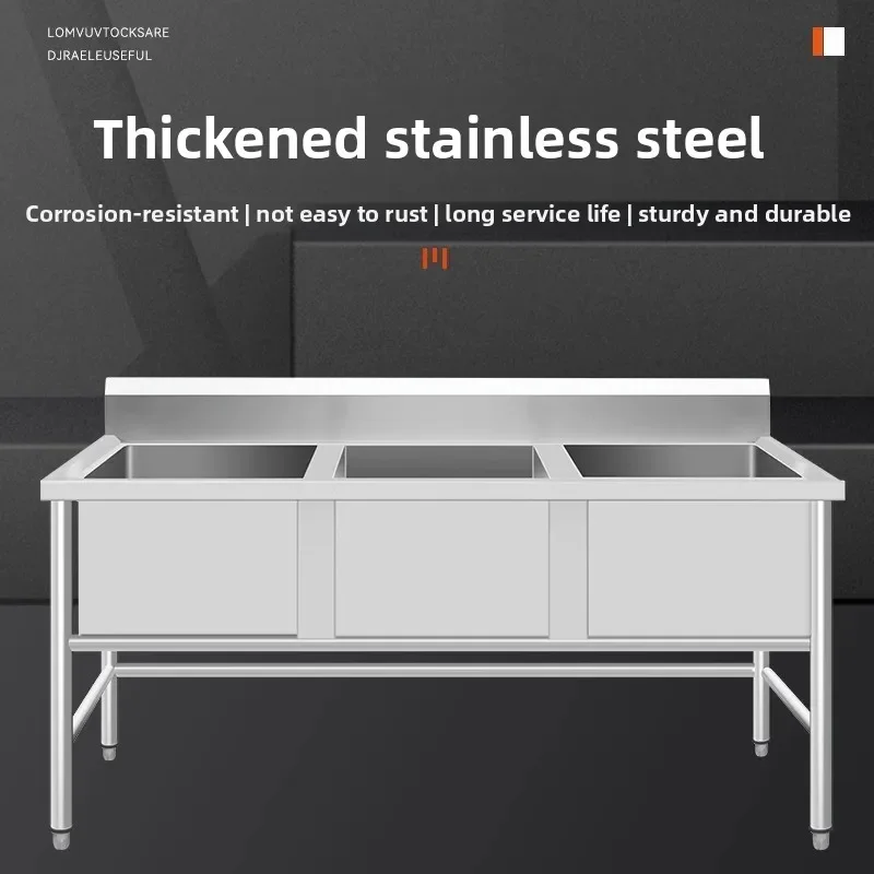 Thickened 304 Commercial Stainless Steel Sink Double Triple Bowl Kitchen Washing Basin Heavy Duty USA Europe Vessel Sink