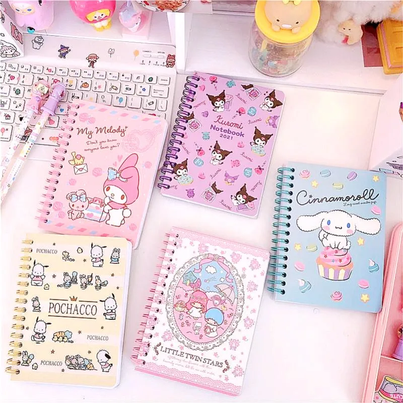 Cartoon Sanrio A6 Notebook Kuromi Melody Cinnamoroll Student Portable Coil Account Book Kawaii Pocket Notepad School Stationery