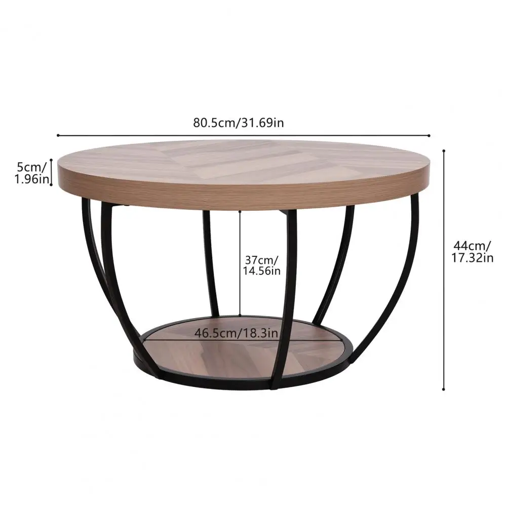 2-Tier Wooden Round Coffee Table Modern Nightstand Storage Sofa Side Cabinet Table With Bottom Shelf For Living Room Furniture ﻿