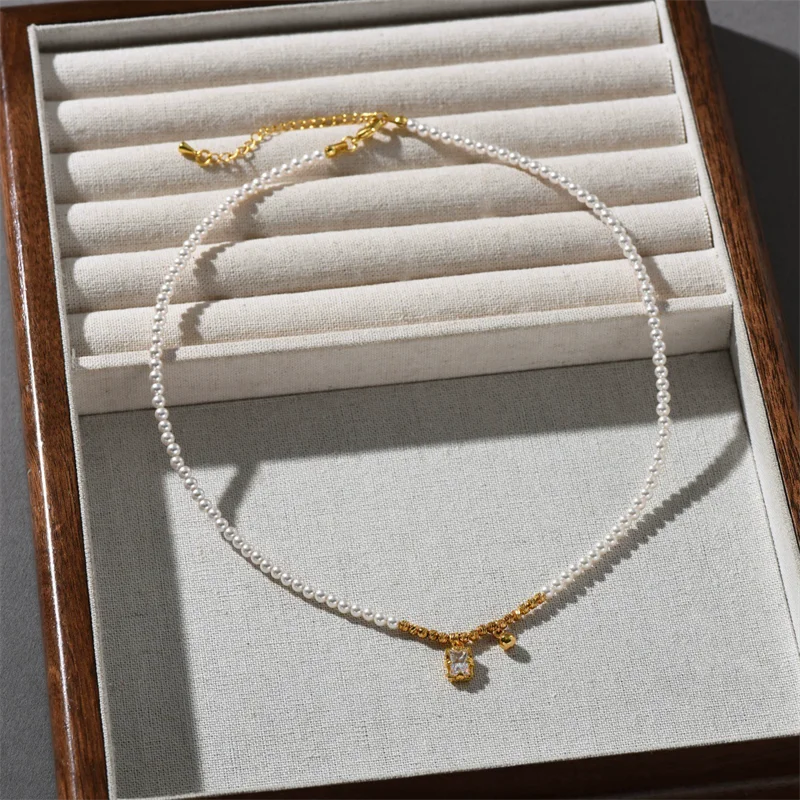 Catena per clavicola con ciondolo zircone perla vintage squisita da 3 mm per gioielli da donna eleganti con collana tutto-fiammifero