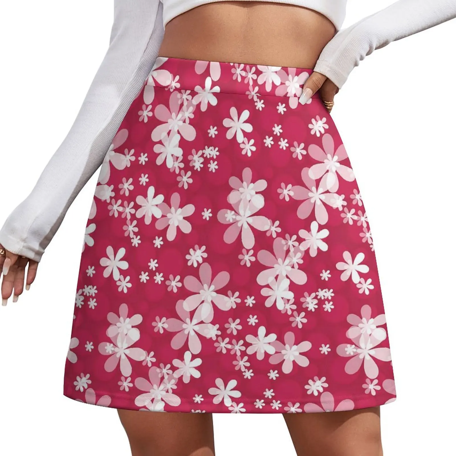 

Retro Flower Skirt White Daisies Kawaii Mini Skirts Summer High Waist Custom Aesthetic Casual Skirt Large Size