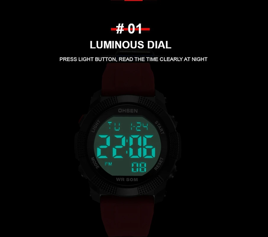 Fashion OHSEN Digital Watches Black 5ATM Dive Mens Sport Wristwatches Hand Male clocks Man Tactical Watch LED Reloj Masculino