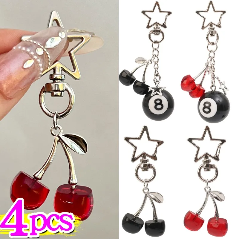 1/4Pcs Creative Billiard Keychain Y2K Red Cherry No.8 Keyrings Cute Backpack Stars Pendants Hangs Accessories for Friends Gifts