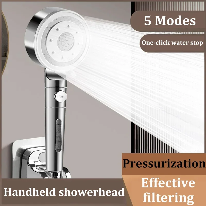 Micro-Bubble Handheld Spray Shower Head with Filtration Pressure Boosting Powerful and One-Button Water Stopper Shower Head