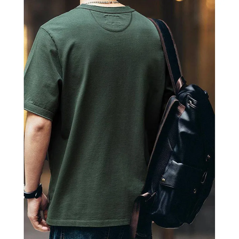 Fashion O-Neck Button Solid Color Casual T-Shirts Men Clothing Summer New Loose Short Sleeve Korean Tops England Tee Shirts