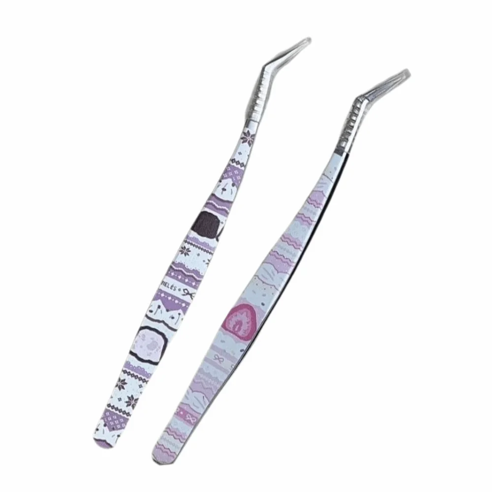 Stainless Steel Curved Stickers Tweezers Anti-static Cartoon Lashes Extension Tweezer High Precision False Eyelash Tweezers