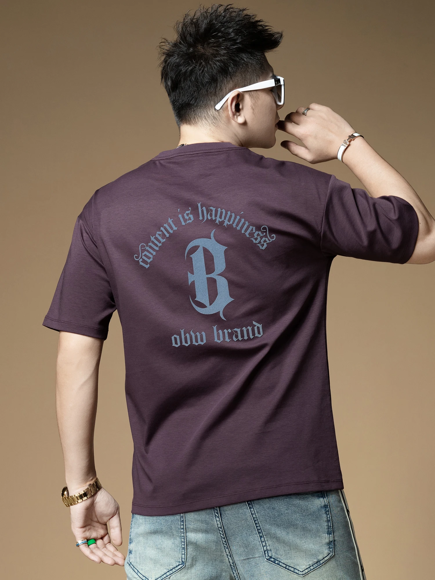 

Loose Fit ort Sve T-irt in Moutarde Purple for Men Summer Faion Brand Heavyweight f Sve Body irt Modern Sle