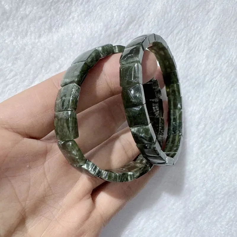 Wholesale 1pcs Natural Russia Seraphinite Bracelet 8mm 10mm Squre Gemstone Jewelry Bracelet 18cm