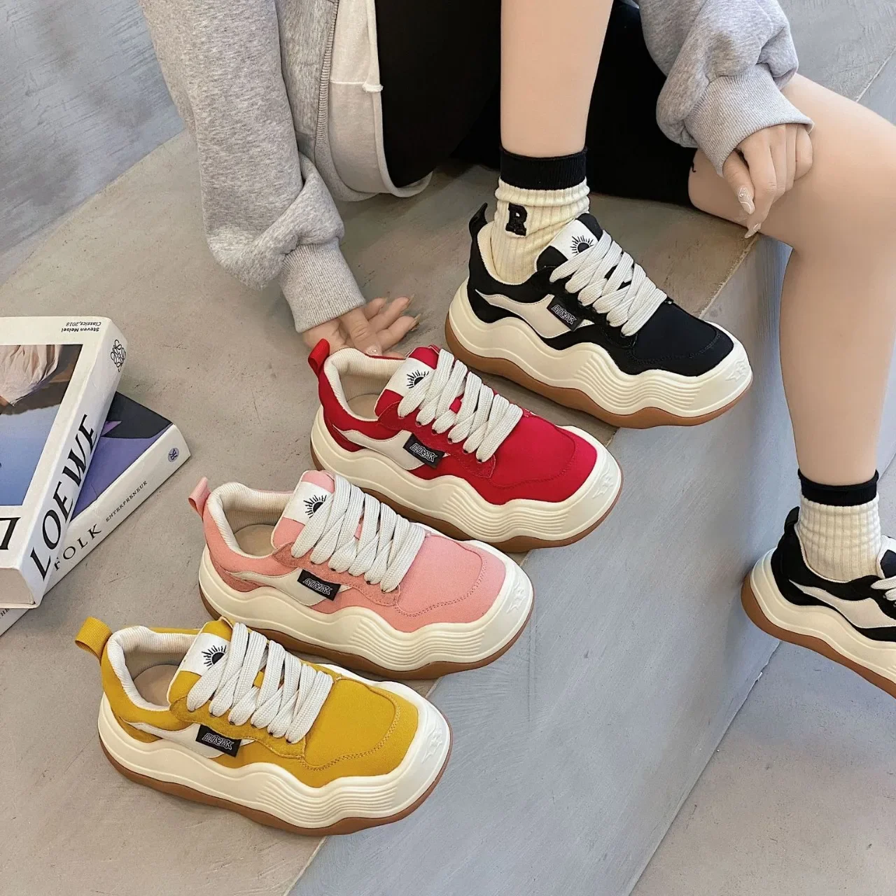 2022 New Wave Casual Shoes HEYDAY Color Block Thick Bottom Trendy Bread Canva Shoes Melting Shoes Couple Shoes For Women