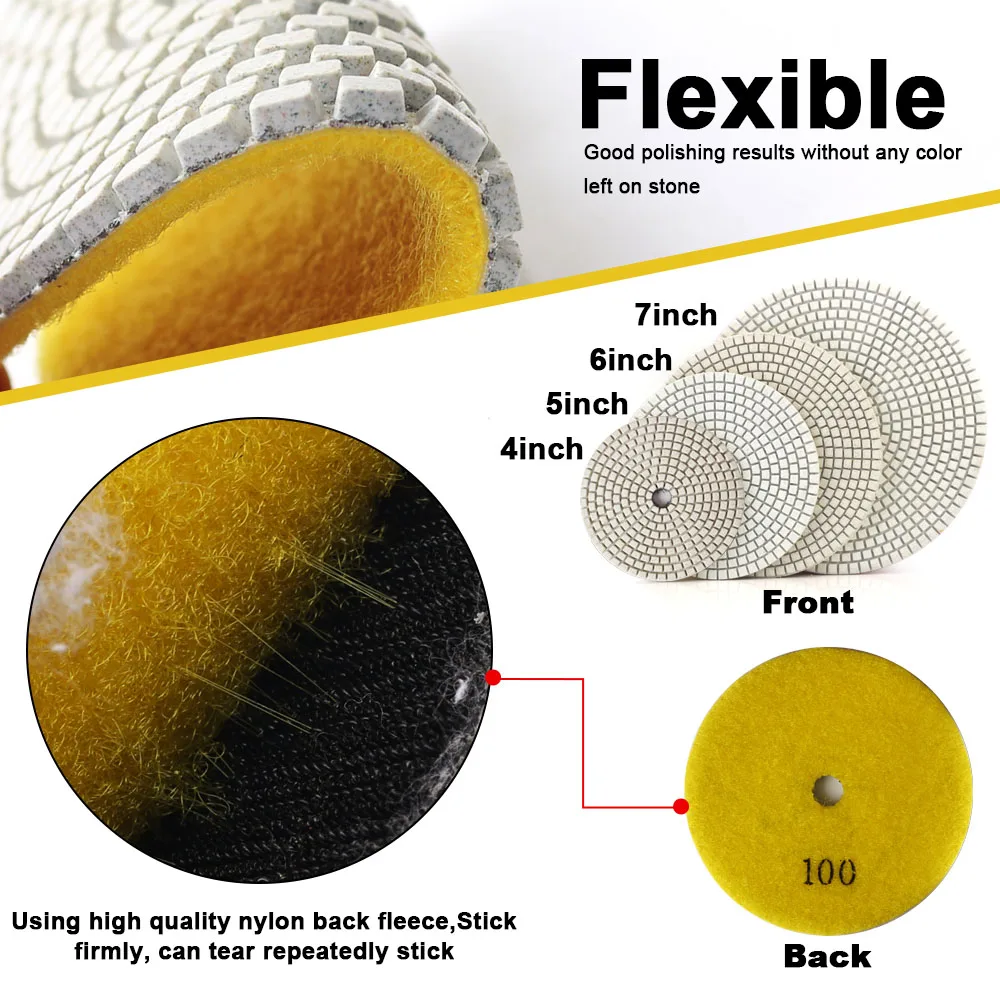 

7pcs/set 4/5/6/7“ Diamond Polishing Pads Dry or Wet Use for Granite,Marble Engineered Stone and Concrete Polish