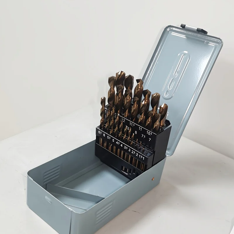 1-13mm Metric Cobalt Drill Bit Set 25 Pack with Iron Case, Straight Shank 135° Split Point Bits for Multi-Material Drilling