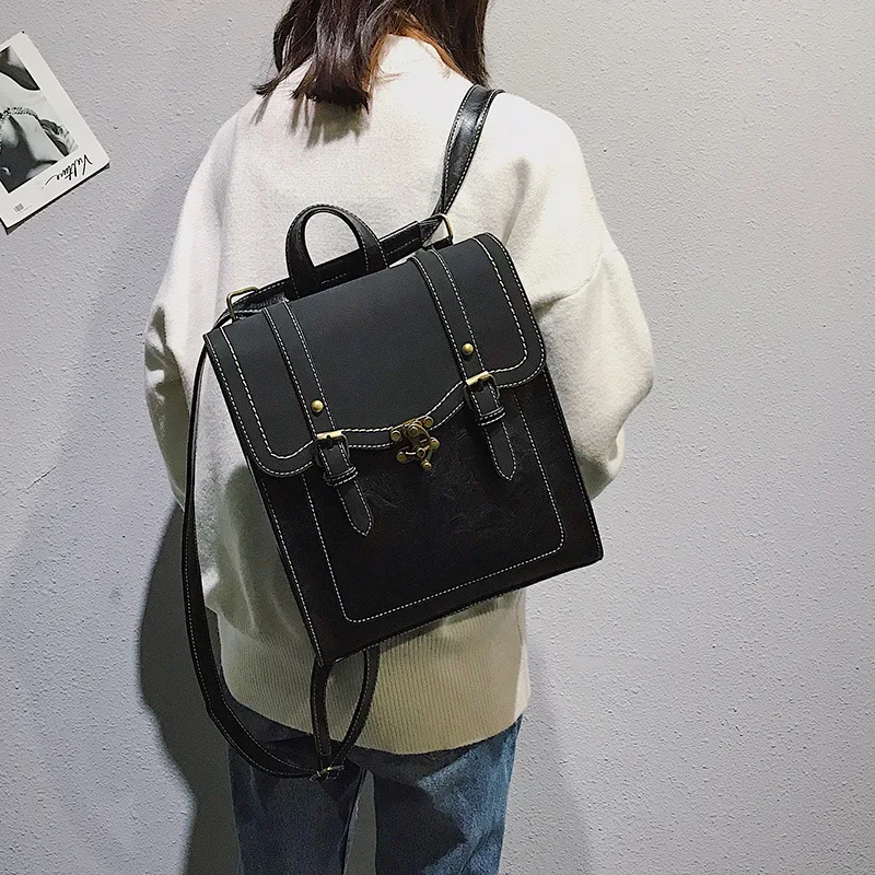 2023 PU Brown Vintage Backpack Minimalist Student Bag Large Capacity Leisure Handbag Light Luxury Backpack Design Model