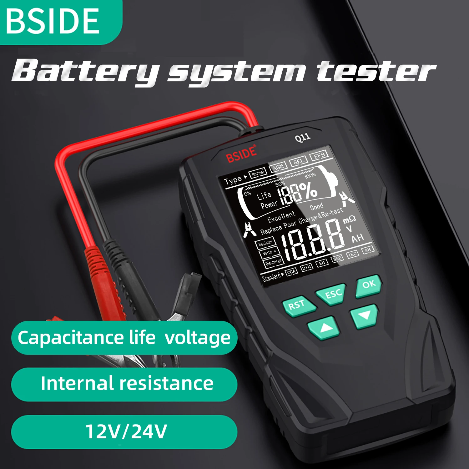 BSIDE Q11 Car Battery Tester 12V 24V Digital Checker Professional Automatic Detect Battery Analyzer Car Battery Tool